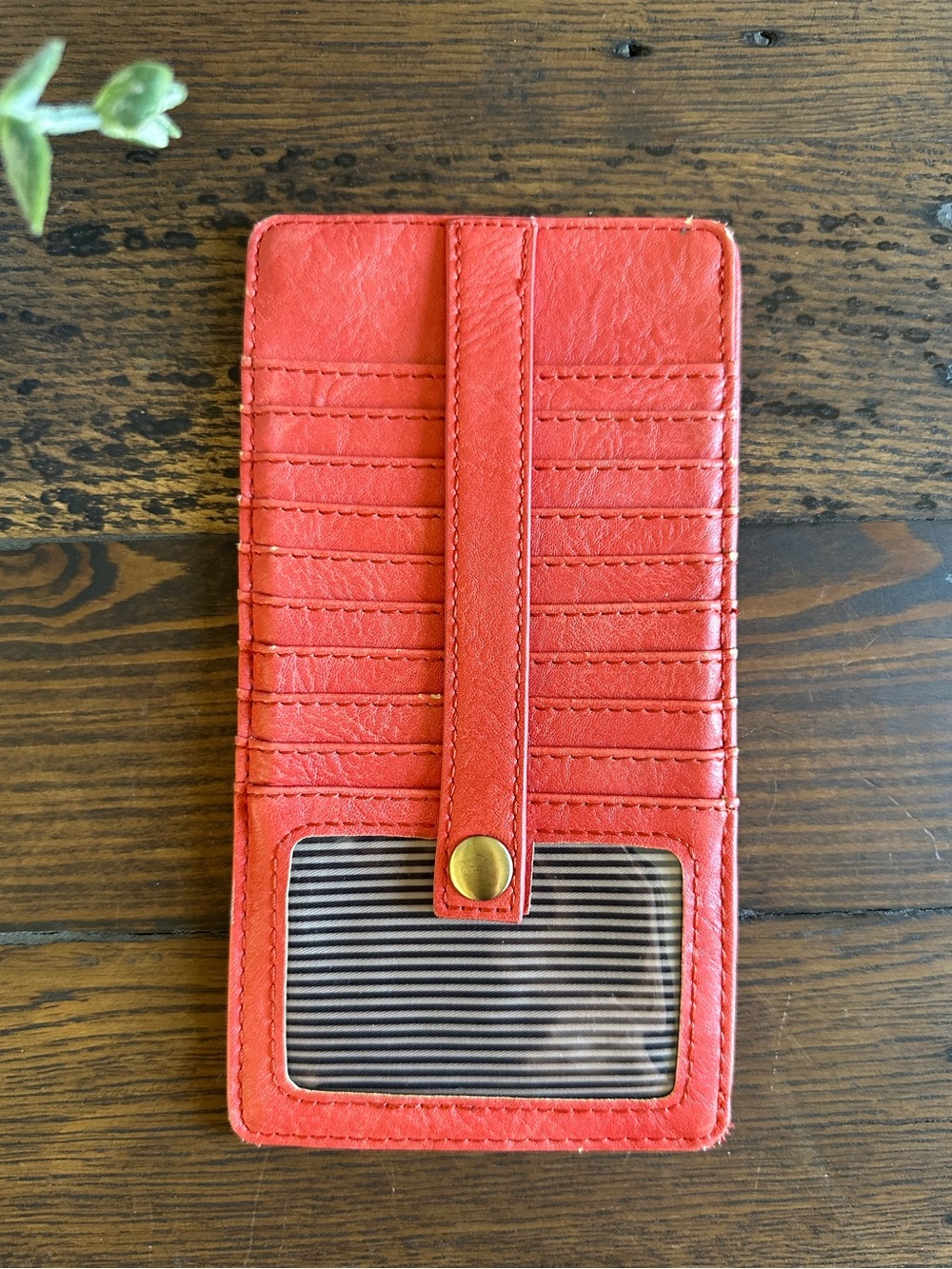 Joy Susan Kara Mini Wallet Red Vegan Leather Striped Lining